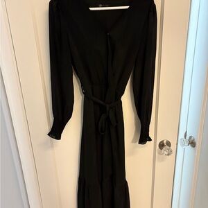 Black Long-Sleeve Wrap Dress